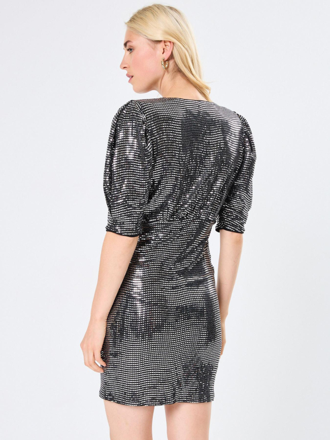 Robe courte à sequins argenté noir femme - Molly Bracken