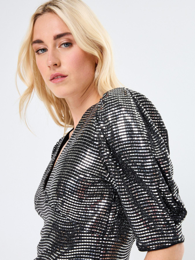 Robe courte à sequins argenté noir femme - Molly Bracken