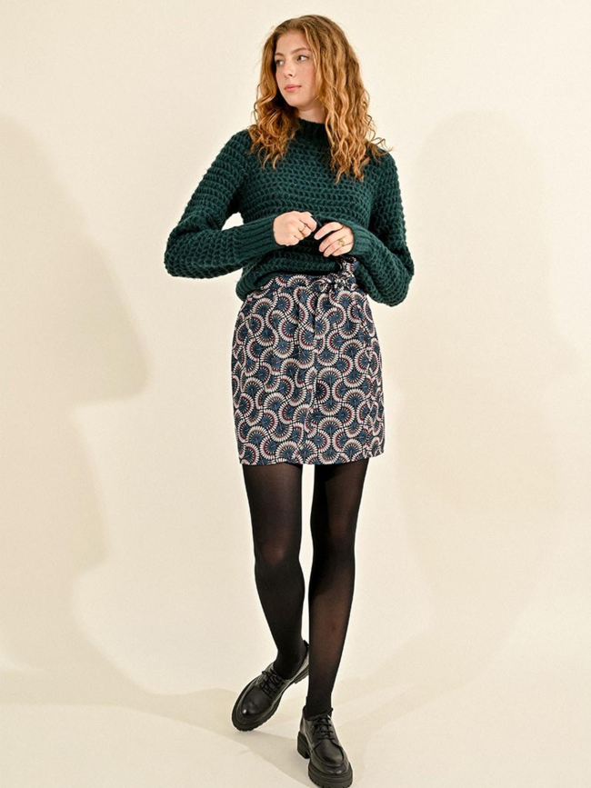 Mini-jupe effet portefeuille à motif bleu femme - Molly Bracken