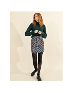 Mini-jupe effet portefeuille à motif bleu femme - Molly Bracken