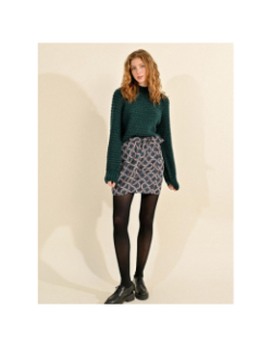 Mini-jupe effet portefeuille à motif bleu femme - Molly Bracken