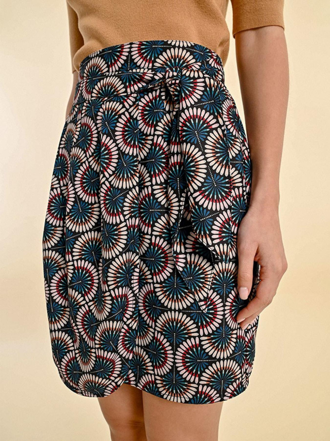 Mini-jupe effet portefeuille à motif bleu femme - Molly Bracken