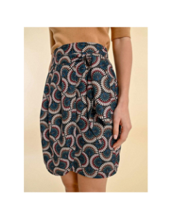 Mini-jupe effet portefeuille à motif bleu femme - Molly Bracken