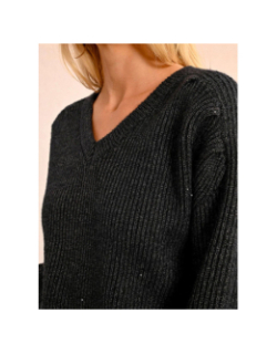 Pull oversize à col v gris sombre femme - Molly Bracken