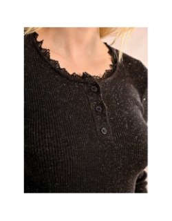 Pull fin côtelé et boutonné brillant noir femme - Molly Bracken