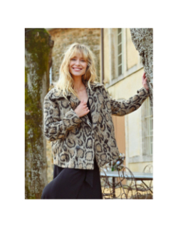 Veste courte croisée paletot léopard beige femme - Molly Bracken