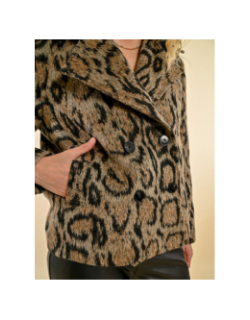 Veste courte croisée paletot léopard beige femme - Molly Bracken