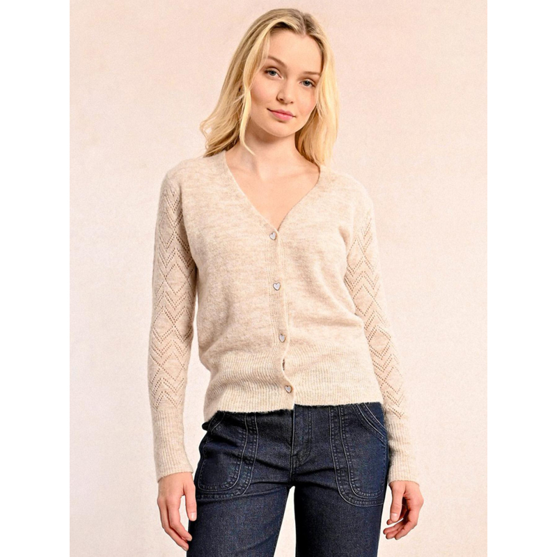 Gillet à maille ajourée beige femme - Molly Bracken
