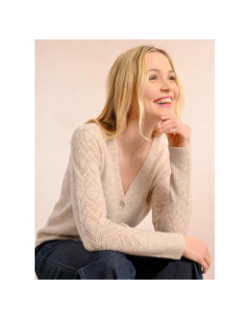 Gillet à maille ajourée beige femme - Molly Bracken