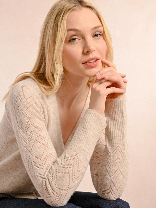 Gillet à maille ajourée beige femme - Molly Bracken