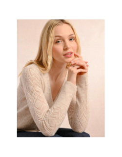 Gillet à maille ajourée beige femme - Molly Bracken