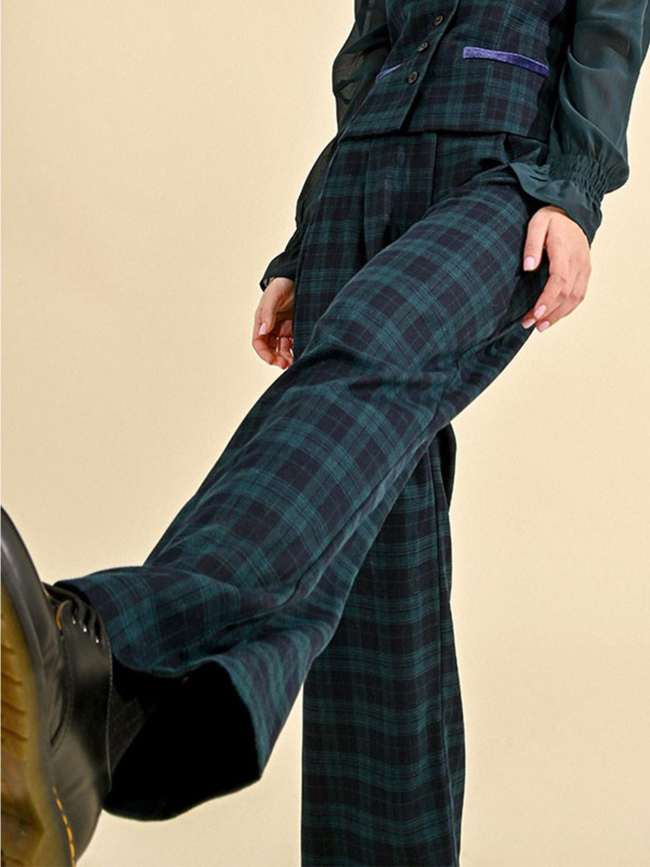 Pantalon à carreaux bleu femme - Molly Bracken