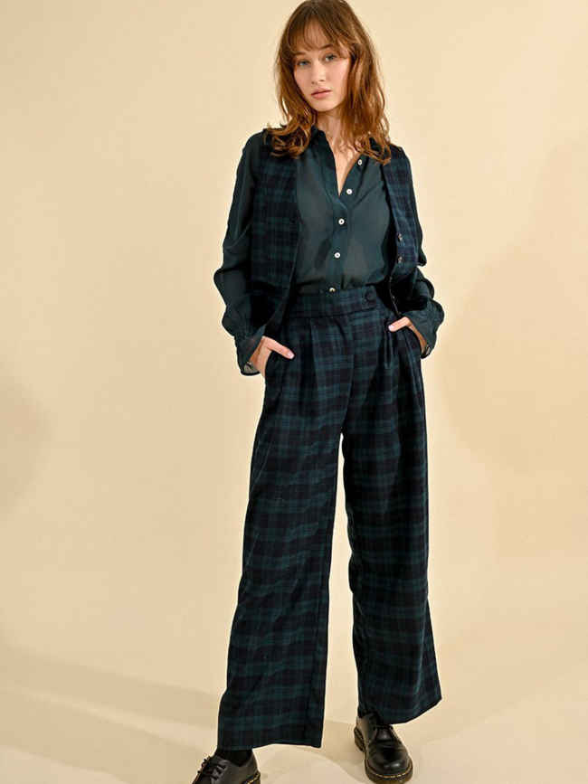 Pantalon à carreaux bleu femme - Molly Bracken