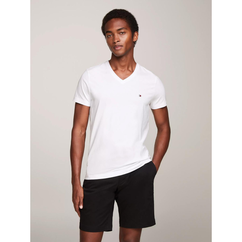 T-shirt col v stretch slim blanc homme - Tommy Hilfiger