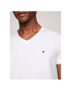 T-shirt col v stretch slim blanc homme - Tommy Hilfiger