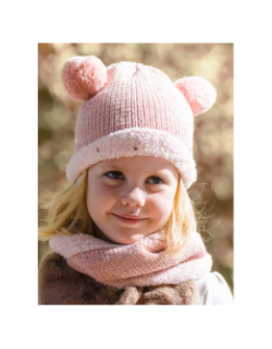 Bonnet double pompon manon rose enfant - Cairn