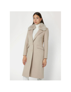 Manteau long col fausse fourrure nancy beige femme - Guess
