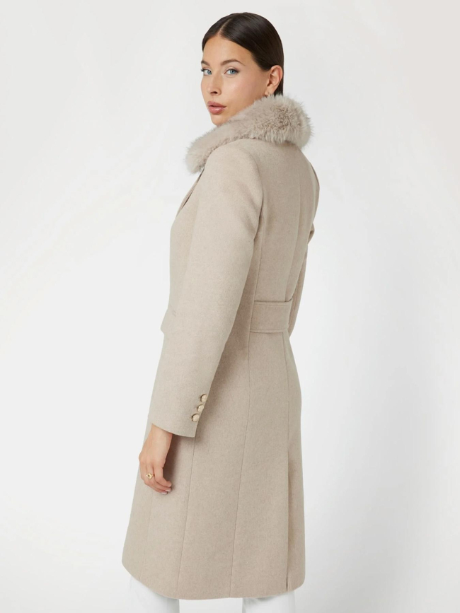 Manteau long col fausse fourrure nancy beige femme - Guess