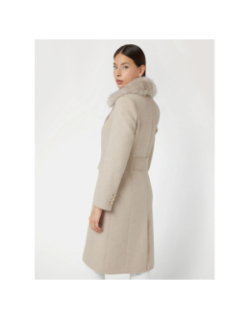Manteau long col fausse fourrure nancy beige femme - Guess