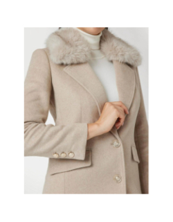 Manteau long col fausse fourrure nancy beige femme - Guess