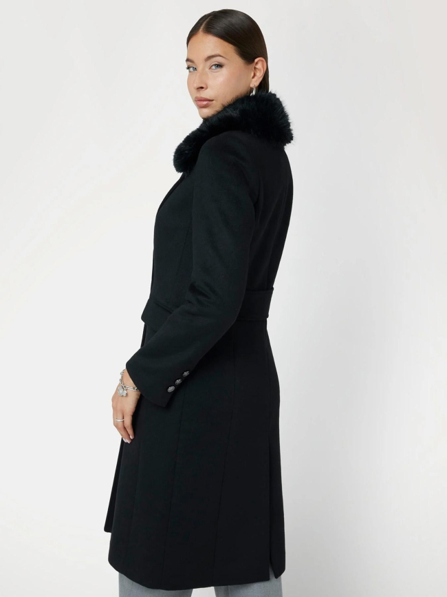 Manteau long col fausse fourrure nancy noir femme - Guess