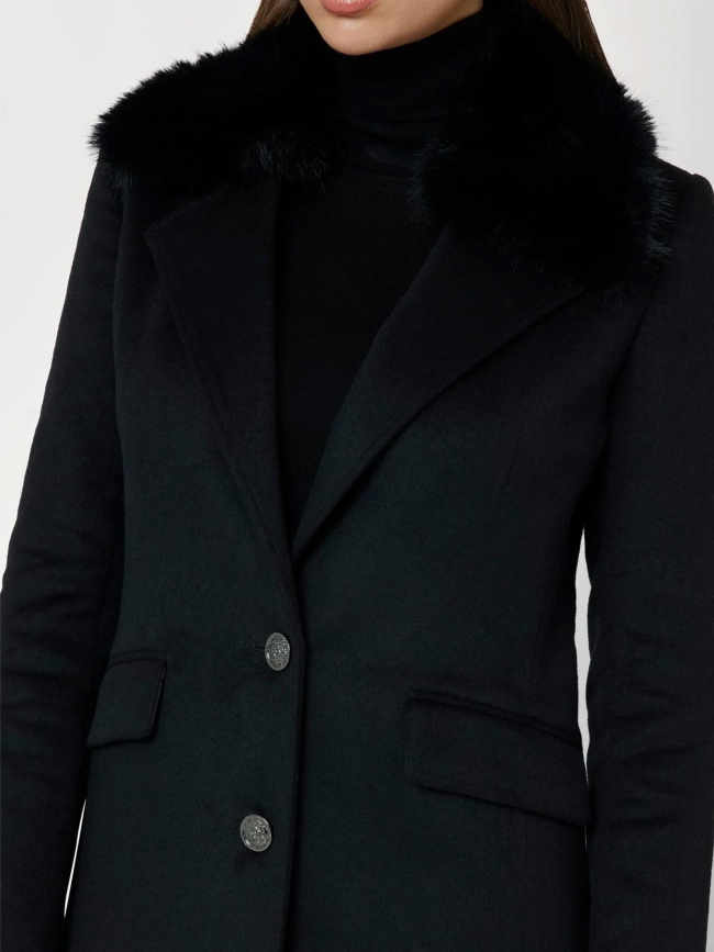 Manteau long col fausse fourrure nancy noir femme - Guess