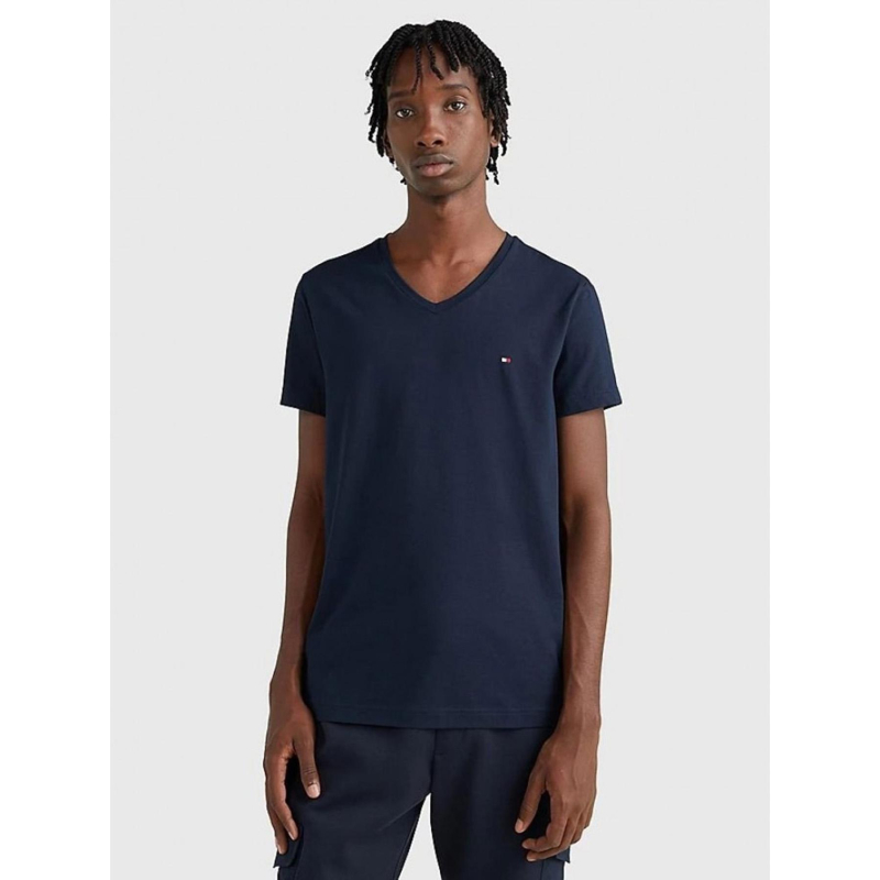 T-shirt col v stretch slim bleu marine homme - Tommy Hilfiger
