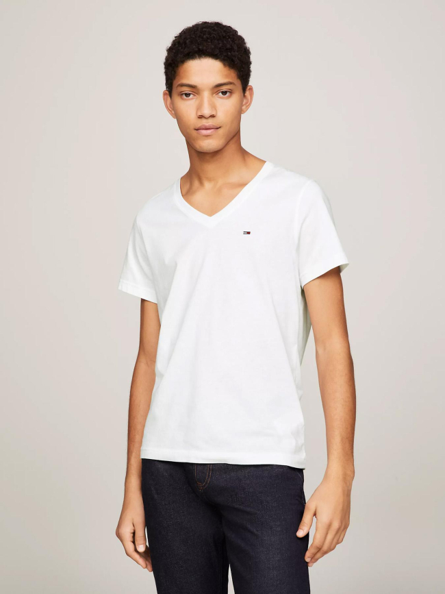 T-shirt col v original blanc homme - Tommy Jeans