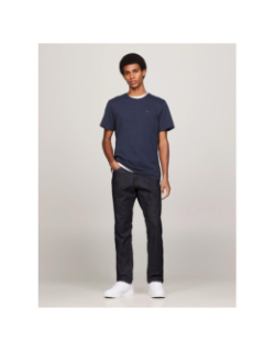 T-shirt slim uni logo brodé bleu homme - Tommy Jeans