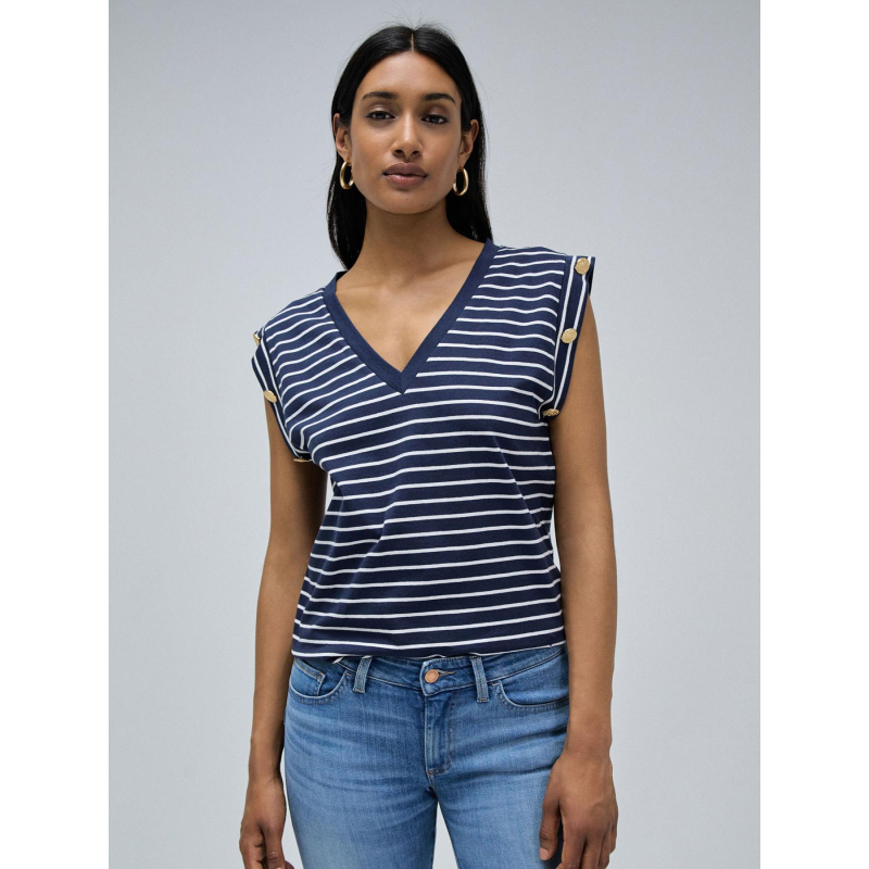 T-shirt mettalic sailor stripes bleu marine femme - Salsa
