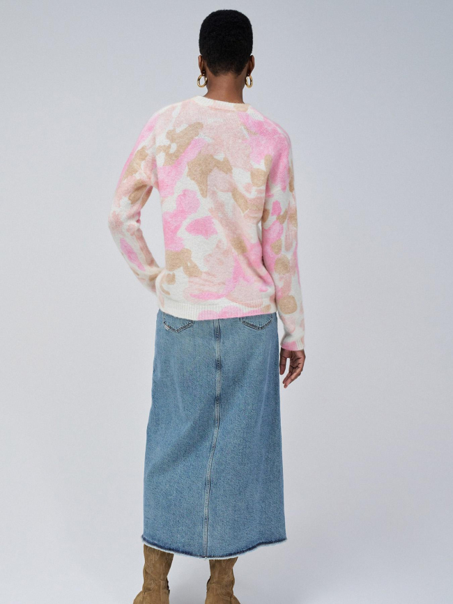 Pull en laine et mohair avec motif foral rose femme - Salsa