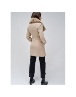 Manteau en laine col fausse fourrure beige femme - Salsa