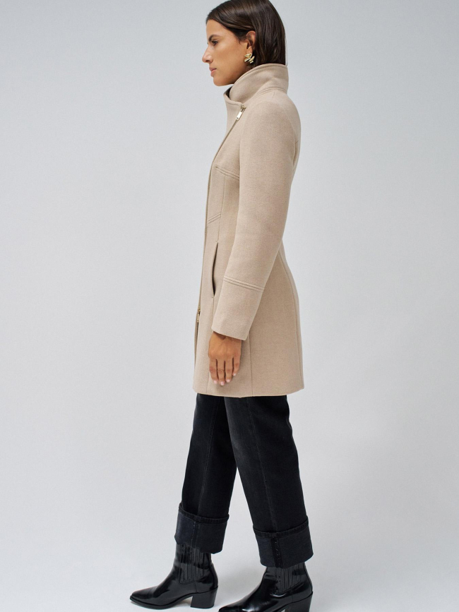 Manteau en laine col fausse fourrure beige femme - Salsa