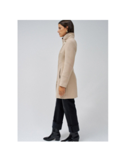 Manteau en laine col fausse fourrure beige femme - Salsa