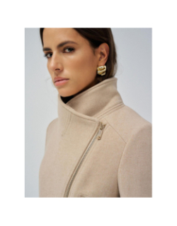 Manteau en laine col fausse fourrure beige femme - Salsa