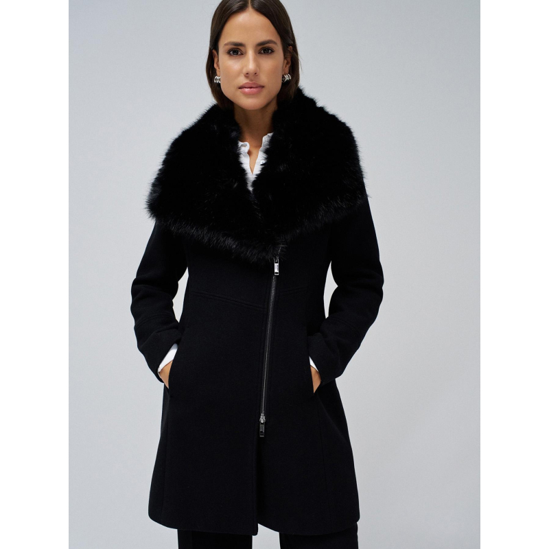 Manteau grace en tissu avec imitation fourrure noir femme - Salsa