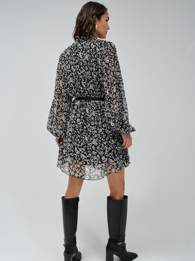 Robe plissé avec ceinture à motif floral noir femme - Salsa