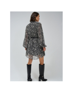 Robe plissé avec ceinture à motif floral noir femme - Salsa