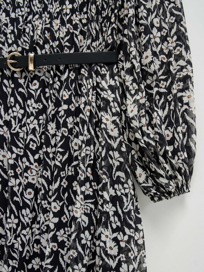 Robe plissé avec ceinture à motif floral noir femme - Salsa