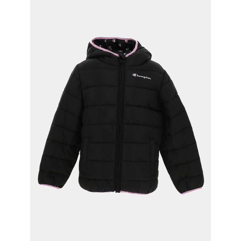 Doudoune à capuche allover noir et rose enfant - Champion
