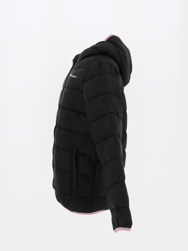 Doudoune à capuche allover noir et rose enfant - Champion