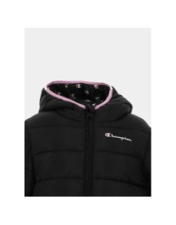 Doudoune à capuche allover noir et rose enfant - Champion