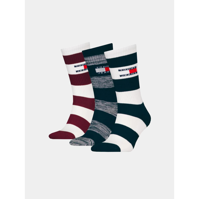 Coffret 3 paires de chaussettes rayées blanc homme - Tommy Jeans