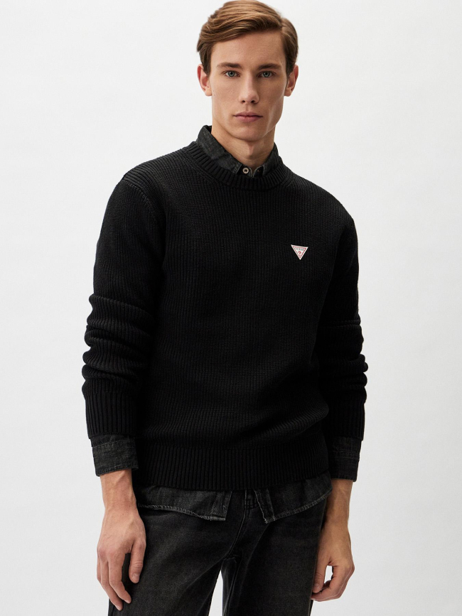 Pull en coton logo triangle bleu marine homme - Guess