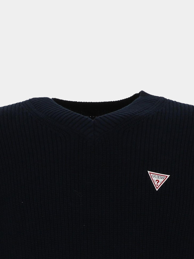 Pull en coton logo triangle bleu marine homme - Guess