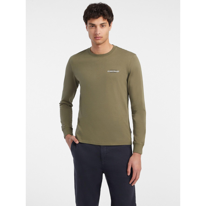 T-shirt manches longues slim americ vert homme - Guess