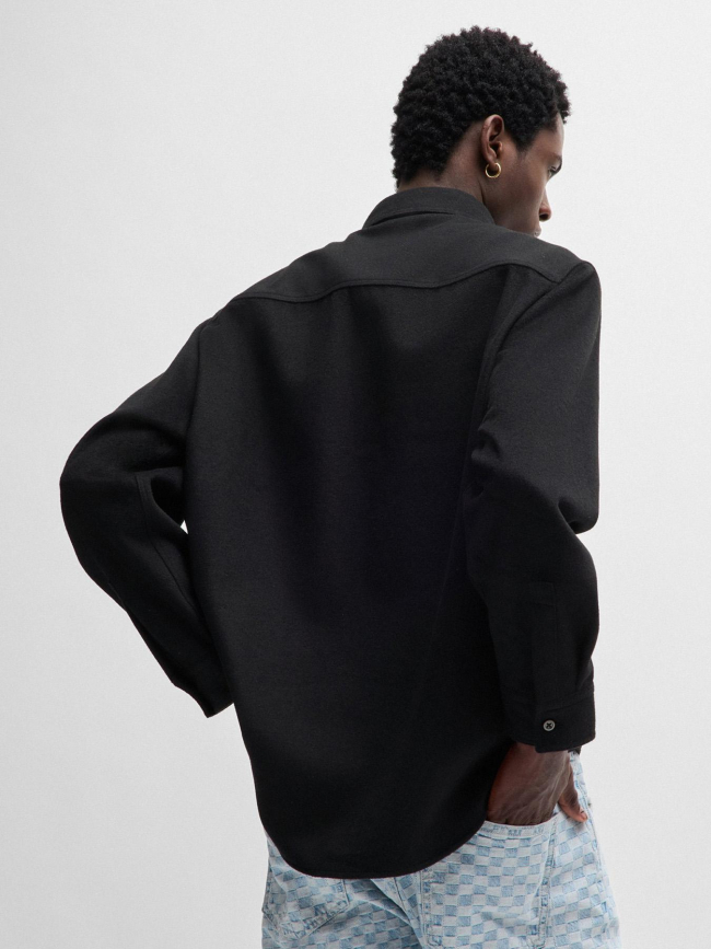 Chemise oversize en flanelle brossée elbolt noir homme - Hugo