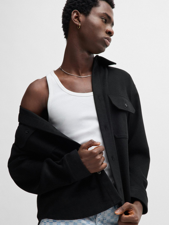 Chemise oversize en flanelle brossée elbolt noir homme - Hugo