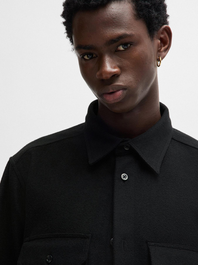 Chemise oversize en flanelle brossée elbolt noir homme - Hugo