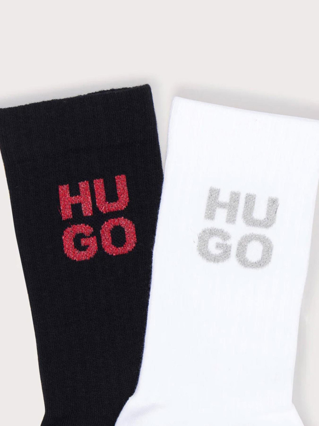 Pack 2 paires de chaussettes logo brillant noir et blanc homme - Hugo